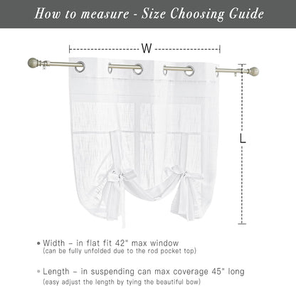 Pony Dance Tie Up Curtains - Bathroom Window Curtain Small Ballon Shade Valances for Kitchen Linen Look Semi-Sheer Decorative, 42 inches x 45 inches, White, 1 Piece