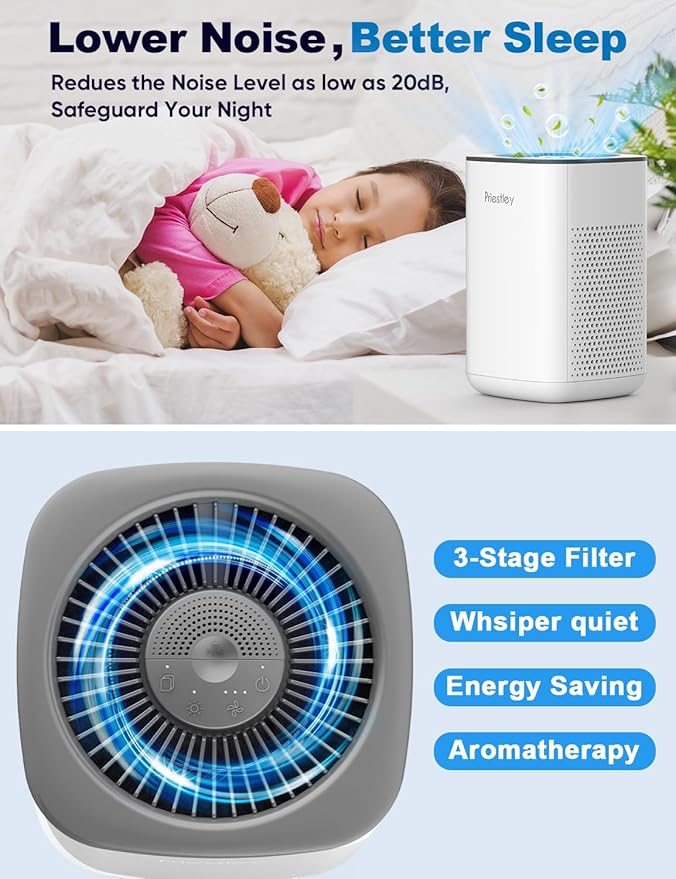 Priestley Small Air Purifiers for Home Bedroom Dorm Office Desktop, 20dB Quiet - Image 6