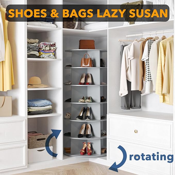 SpaceAid 6 Tier Rotating Shoe Rack Tower, Spinning Shoe Display Lazy Susan - Image 4