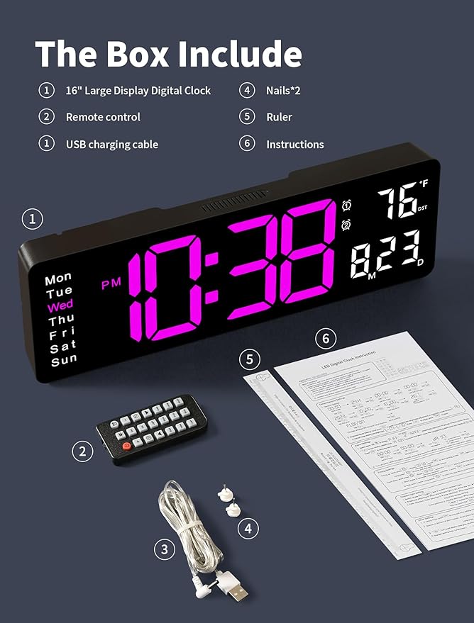 MASHI Digital Wall Clock, Auto-Dimming Wall Clock - Image 7