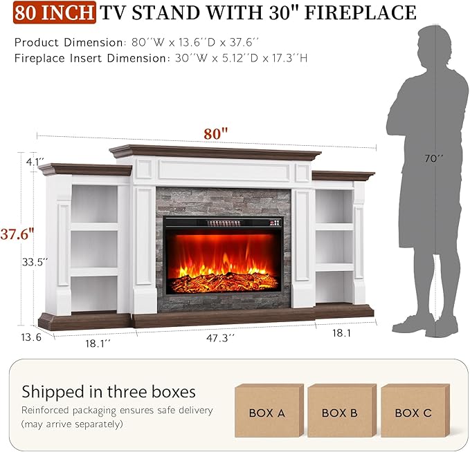 80" Electric Fireplace with Mantel, Fireplace TV Stand - Image 7