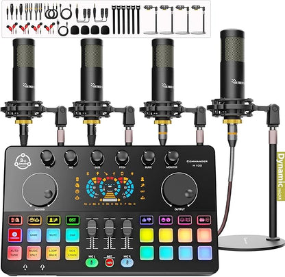 Podcast Equipment Bundle for 4, Audio Interface by Hayner-Seek