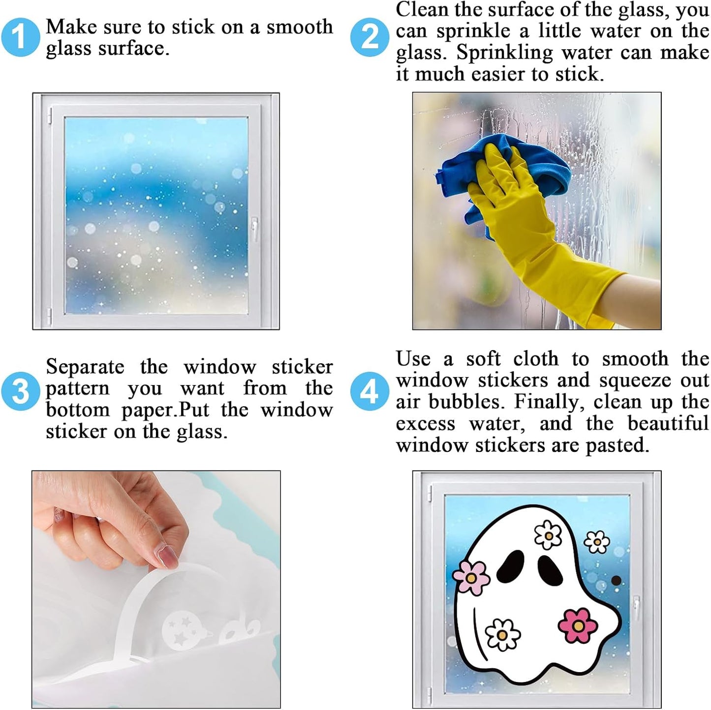 JarThenaAMCS 84Pcs Halloween Window Clings Floral Ghost Window Stickers Cute Double-Side Glass Decals for Home Party Favor Supplies, 7.9 x 11.8 Inch, 9 Sheets