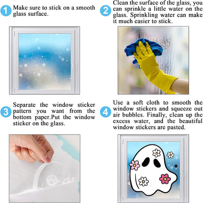 JarThenaAMCS 84Pcs Halloween Window Clings Floral Ghost Window Stickers Cute Double-Side Glass Decals for Home Party Favor Supplies, 7.9 x 11.8 Inch, 9 Sheets