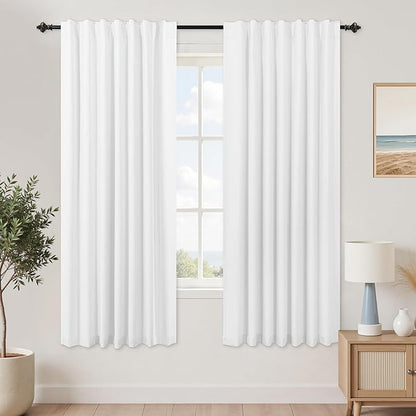 KOUFALL White Blackout Thermal Lined Curtains, 72 Inch Length Back Tab Black by KOUFALL