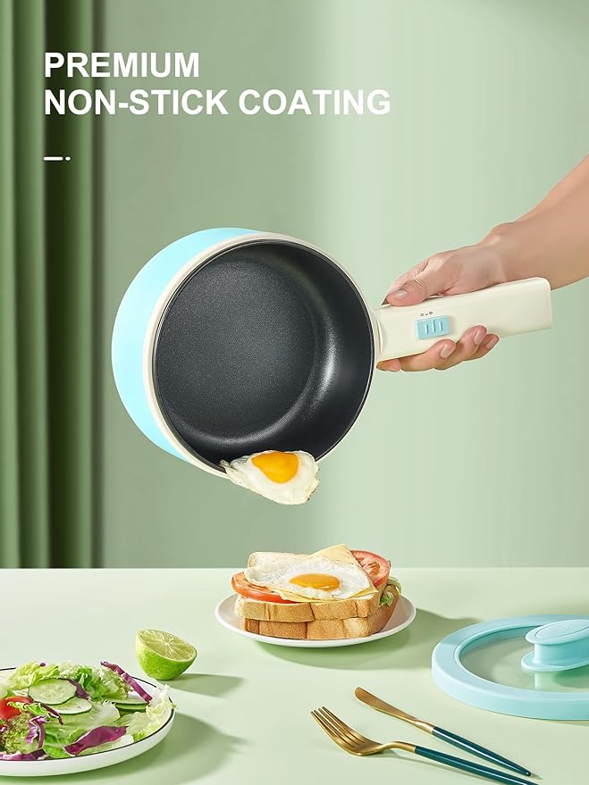 Hot Pot Electric With Steamer, 1.6L Ramen Cooker Non-Stick Sauté Pan - Image 3