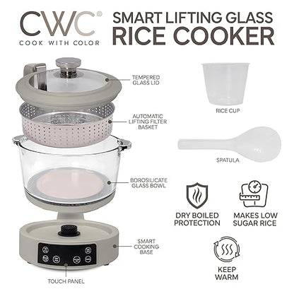 COOK WITH COLOR 3L Glass Mini Low Carb Rice Cooker – Holds 2 Cups Raw/Makes 6 - Image 2