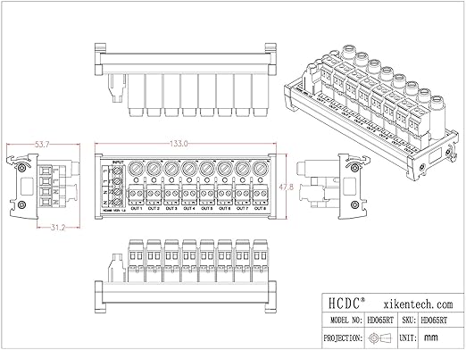 DIN Rail Mount AC 24-250V 8 Channel Pluggable Side Wiring Terminal Block Power - Image 7