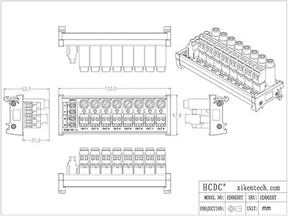 DIN Rail Mount AC 24-250V 8 Channel Pluggable Side Wiring Terminal Block Power - Image 7