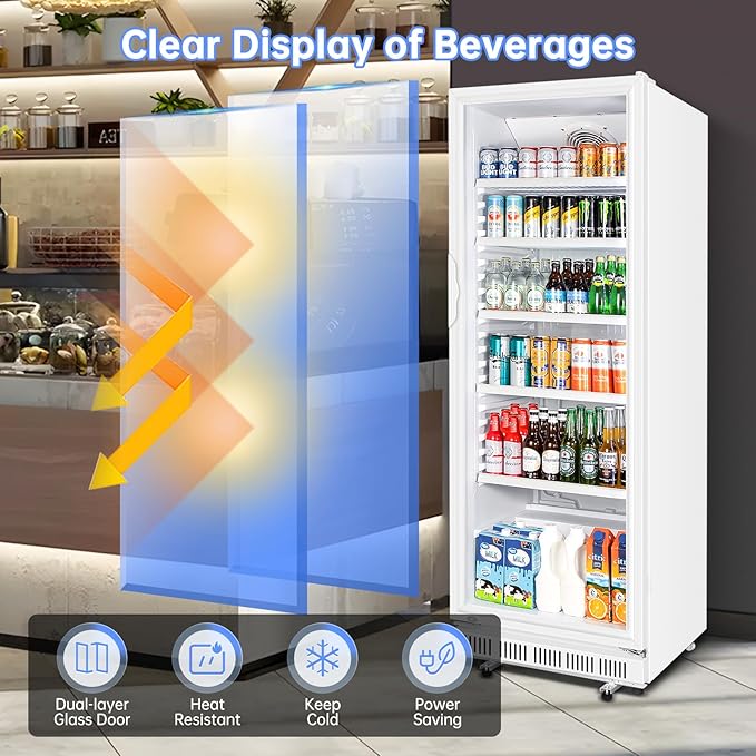 Commercial Beverage Refrigerator, 24.5 Inch 15 Cu. Ft. Drink Fridge, Display - Image 7