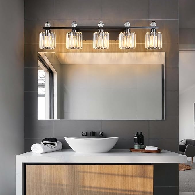 FDPBY Bathroom Vanity Lights 5-Light Plating Black Modern Crystal Vanity Light - Image 3
