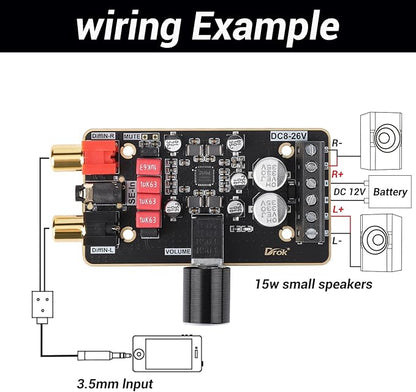 DROK 12V Amplifier Board, 15W+15W 2.0 Dual Channel Audio Amplifier Board - Image 3