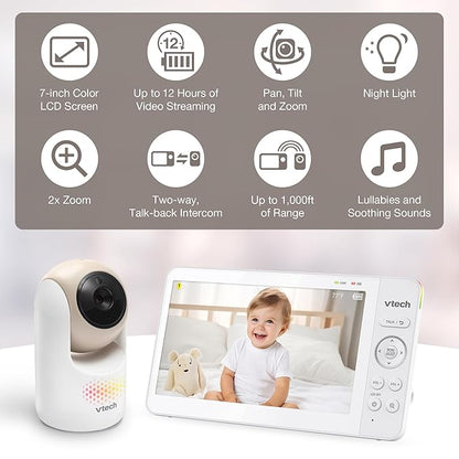 VTech Video Baby Monitor with 7" Color LCD Screen, Rechargeable Battery - Image 2