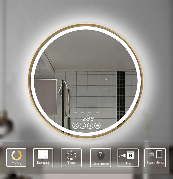 24 Inch Wall-Mounted Round Bathroom Mirror - Image 6