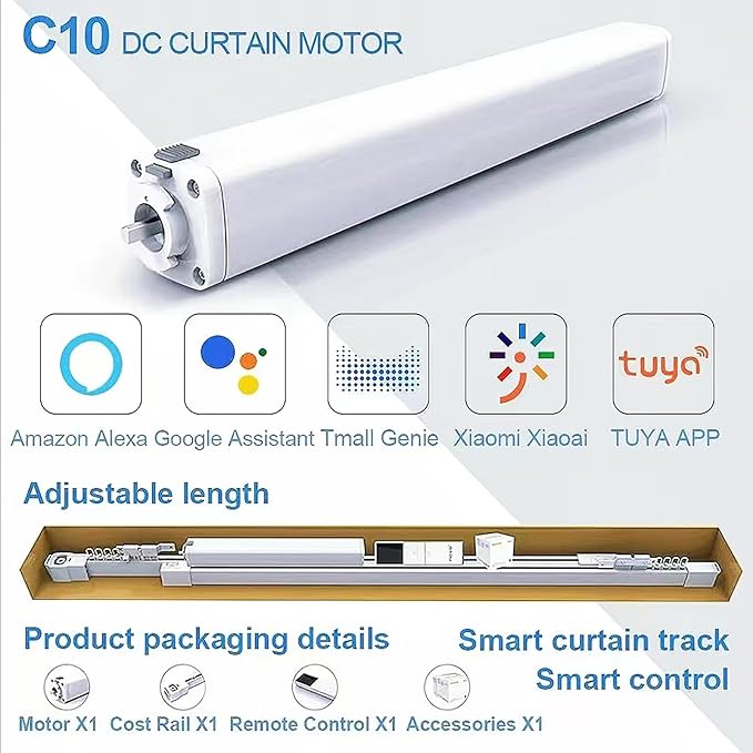 TIPIACE Hard-Wired Tuya Wifi Motorized Curtain Track to Remote Control Ceiling - Image 2