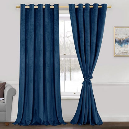 JIUZHEN Navy Velvet Curtains 84 inches by JIUZHEN