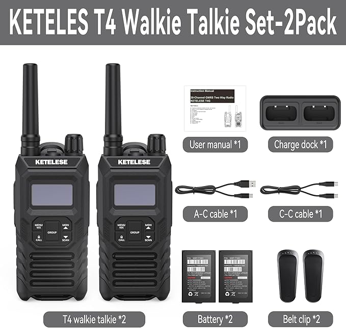 Ketelese T4 Walkie Talkies Long Range, IP67 Waterproof Dustproof Two Way Radio - Image 8