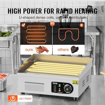 VEVOR Commercial Electric Griddle, 1700W Countertop Flat Top Grill, 18in - Image 3