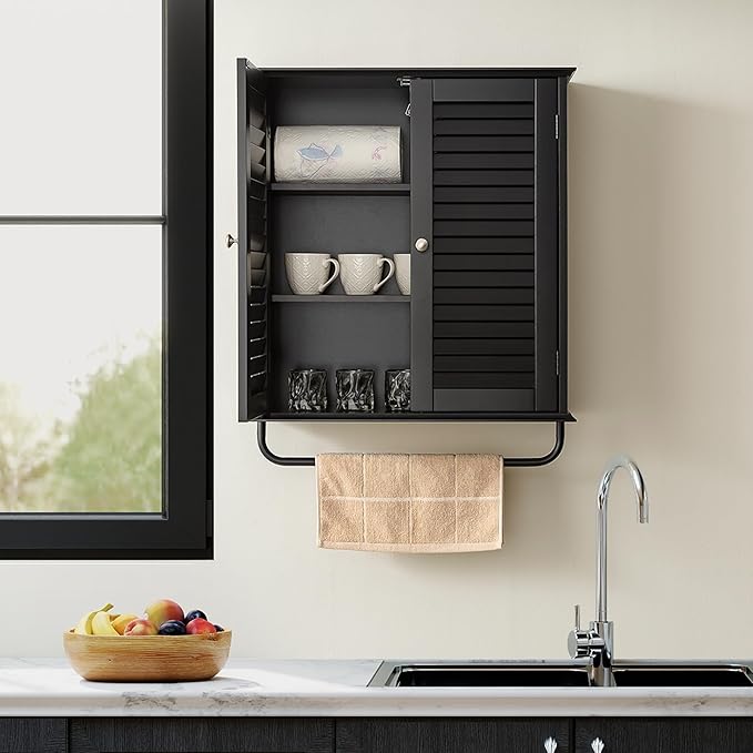 Bathroom Storage Cabinet with Adjustable Wood Shelves & Doors, Made of PDF Wood - Image 8
