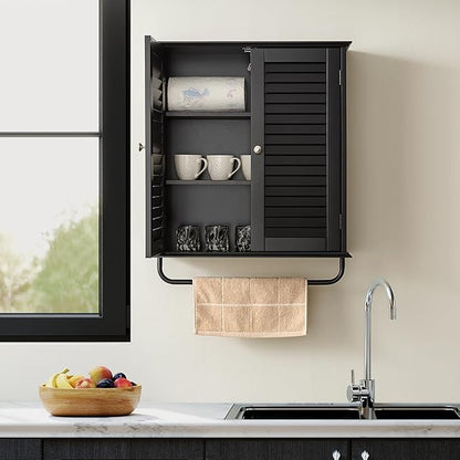 Bathroom Storage Cabinet with Adjustable Wood Shelves & Doors, Made of PDF Wood - Image 8