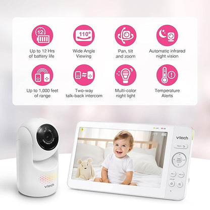 VTech 7" Baby Monitor with IPS Screen, Pan Tilt Zoom Camera, No WiFi Video Baby - Image 2
