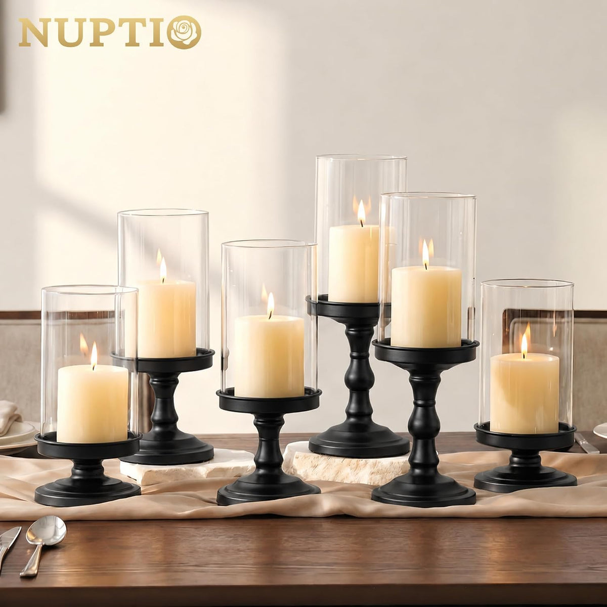 NUPTIO Pillar Candle Holder for Halloween: Hurricane Glass Candleholder