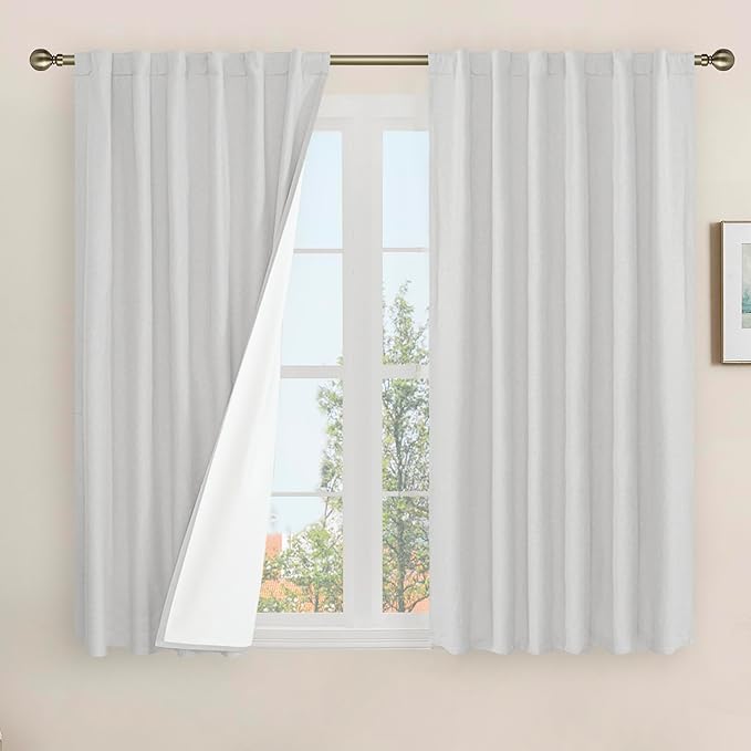 LAMIT Light Grey Linen Full Blackout Window Curtains by LAMIT