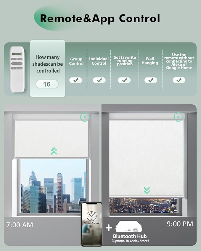 Yoolax Motorized Blinds with Remote, Automatic Roller Shades Cordless Electric - Image 4
