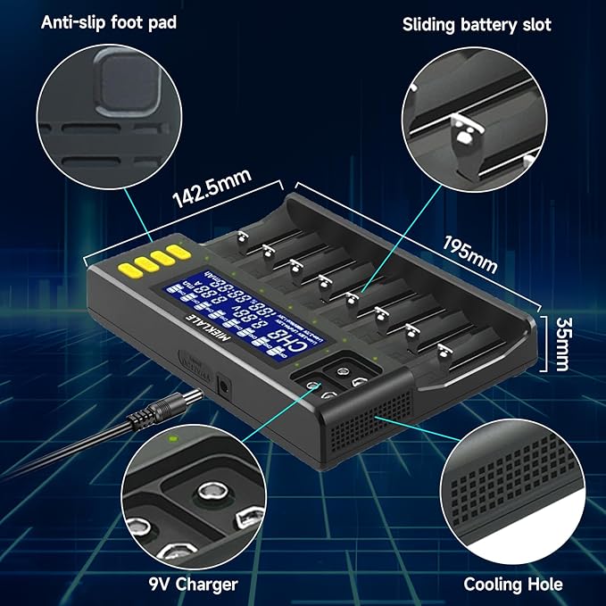 18650 Battery Charger, MIEKLALE 8+2 Bays Smart Universal Battery Charger - Image 7