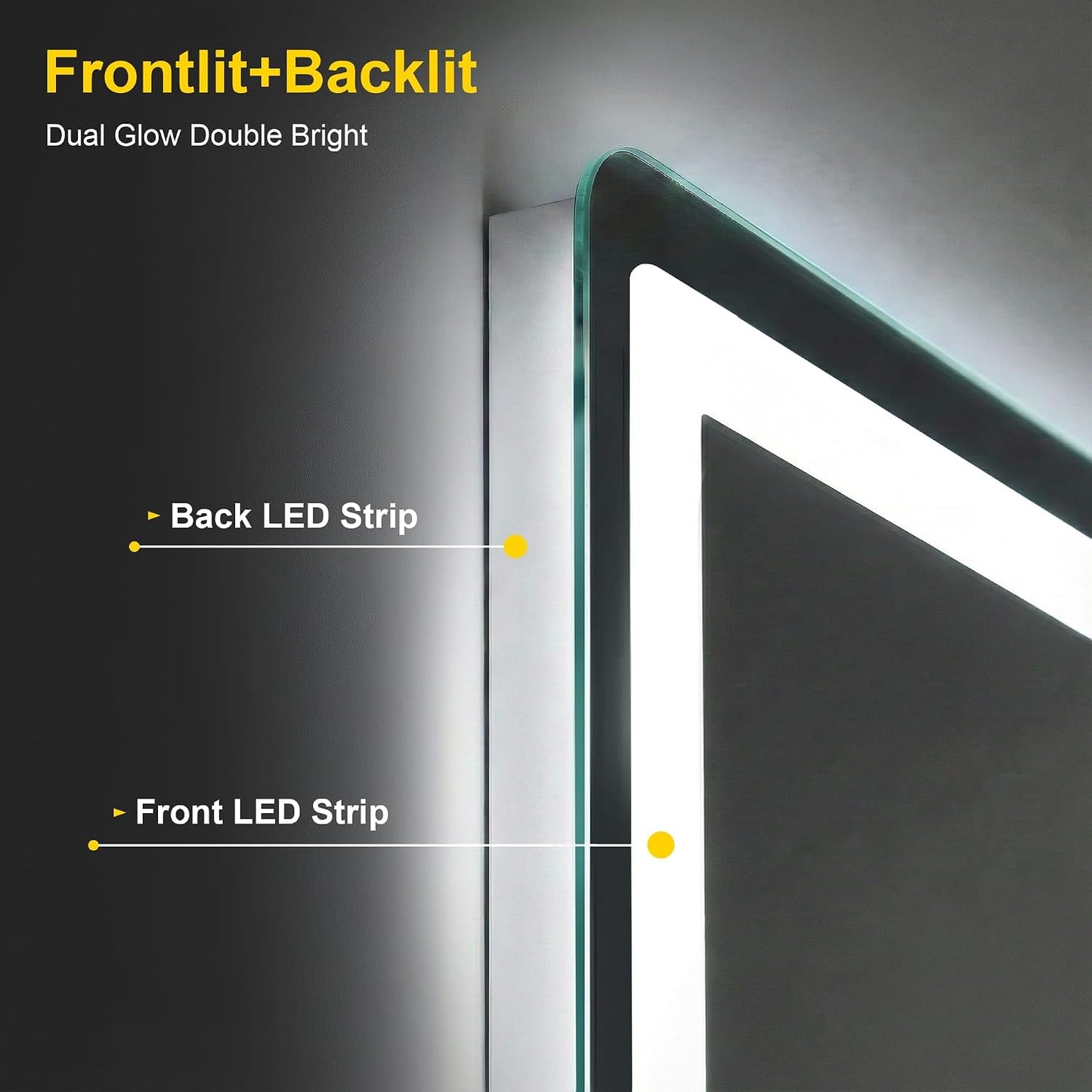 LED Bathroom Mirror with Lights, 30"x40" Lighted Vanity Mirror for Wall | Anti-Fog, Dimmable 3 Color Light, Backlit+Frontlit, Shatterproof Tempered Glass, Memory Function