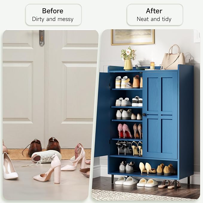 ONBRILL Shoe Cabinet with Cross Molding Doors, 6-Tier Shoe Storage Cabinet with - Image 6