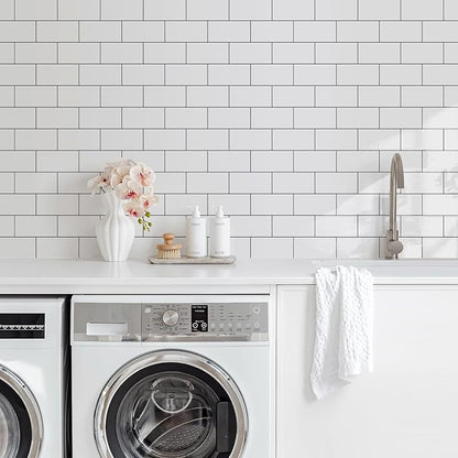 Vamos Tile 100-Piece Glossy Pure White Peel and Stick Backsplash Tile, Stick on - Image 3