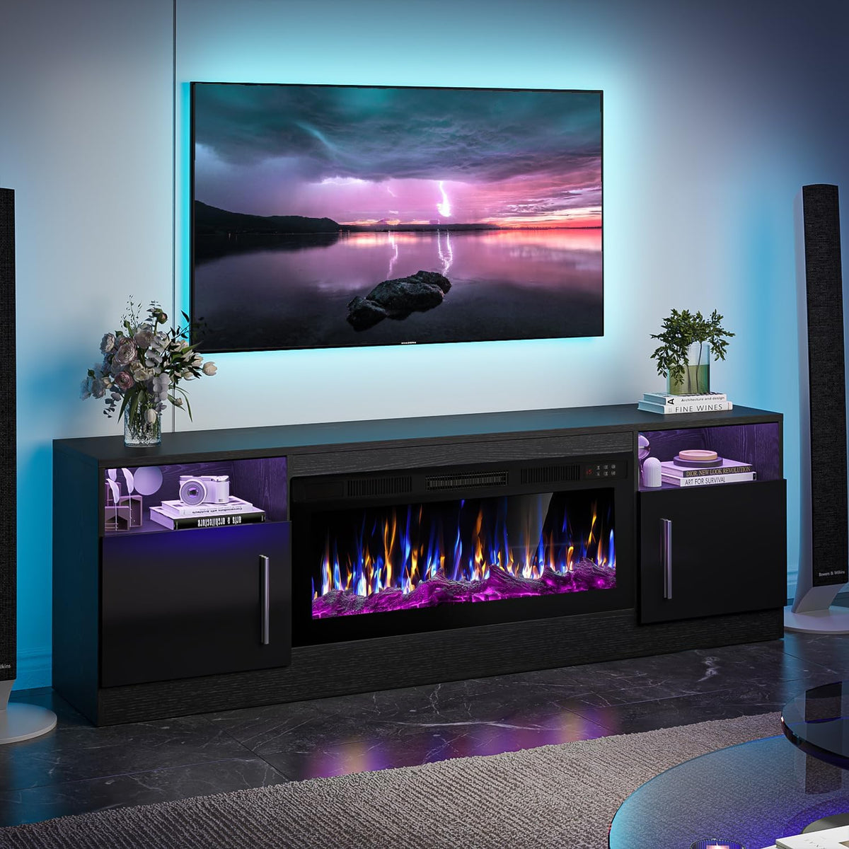 vitesse 70”fireplace tv stand,modern entertainment center heating fireplace, main product view