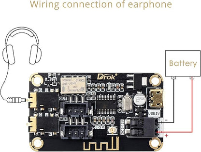 DROK Blue~Tooth Board, 12V Audio Receiver Blue~Tooth Module DC 5V-12V Portable - Image 5