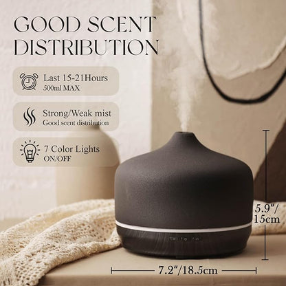 Porseme 500ml Ceramic Essential Oil Diffuser Aromatherapy Ultrasonic Cool Mist - Image 2