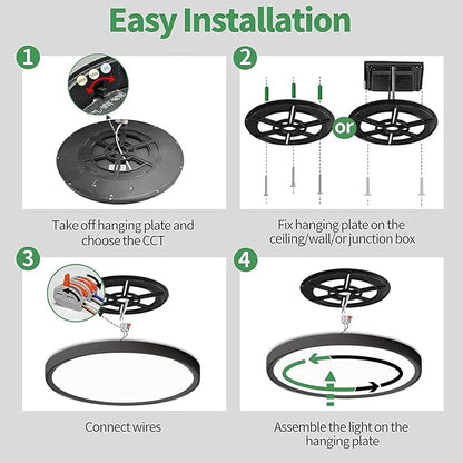 4PK 15.8 Inch Black LED Flush Mount Ceiling Light, 3000K/4000K/6000K CCT - Image 6