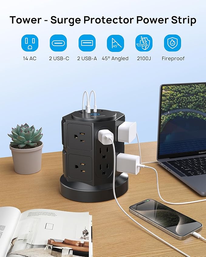 TROND Tower Surge Protector Power Strip - Image 2