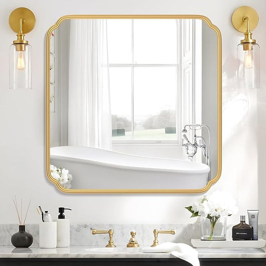 Gold Bathroom Mirror for Wall 36" x 36" Square Bathroom Vanity Mirror Farmhouse by FerytangeHome