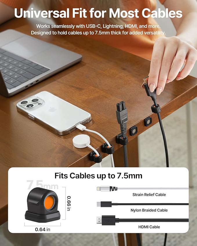 6 Pack Sinjimoru Magnetic Cable Clips, Compact Size Cord Organizer & Cable - Image 3
