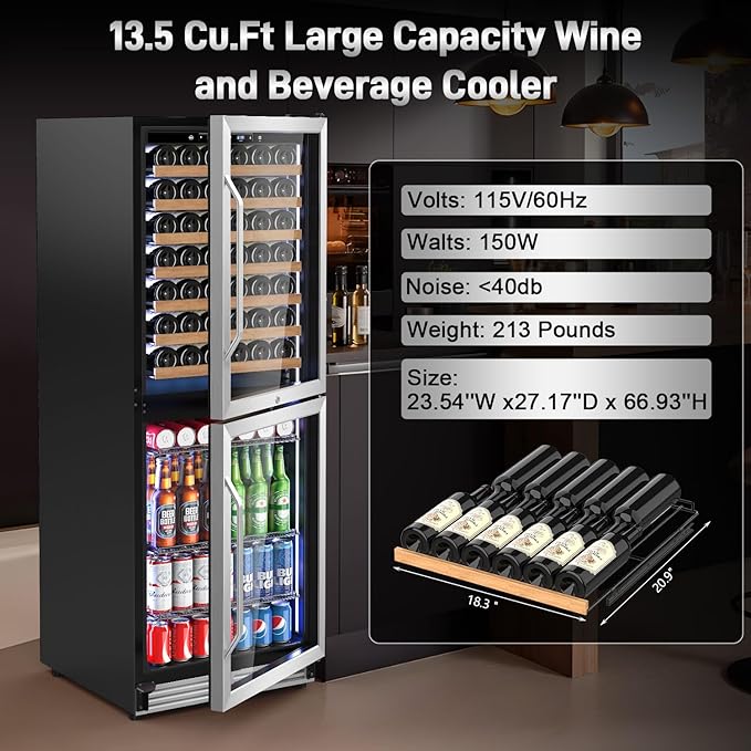 24 Inch Wide Wine and Beverage Refrigerator, 2 IN 1 Dual Zone Wine Cooler - Image 8