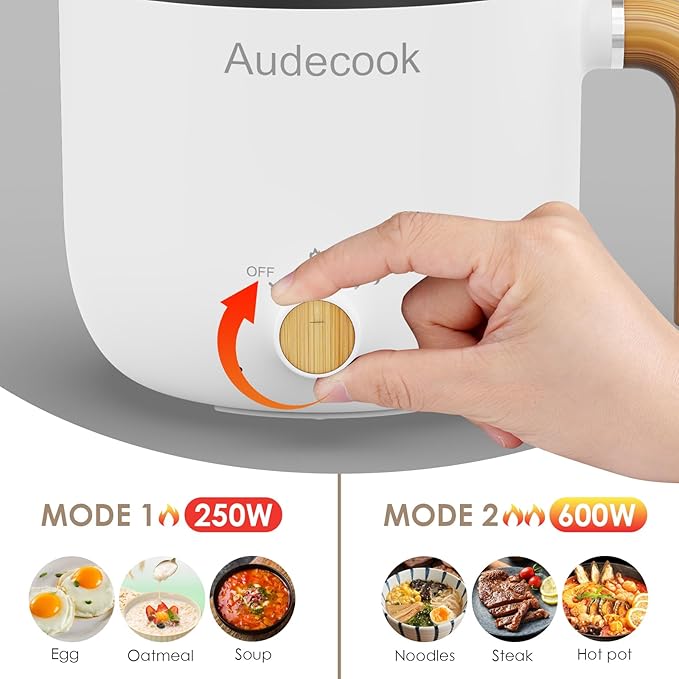 Audecook Hot Pot Electric with Steamer, 1.5L Portable Nonstick Rapid Noodles - Image 5