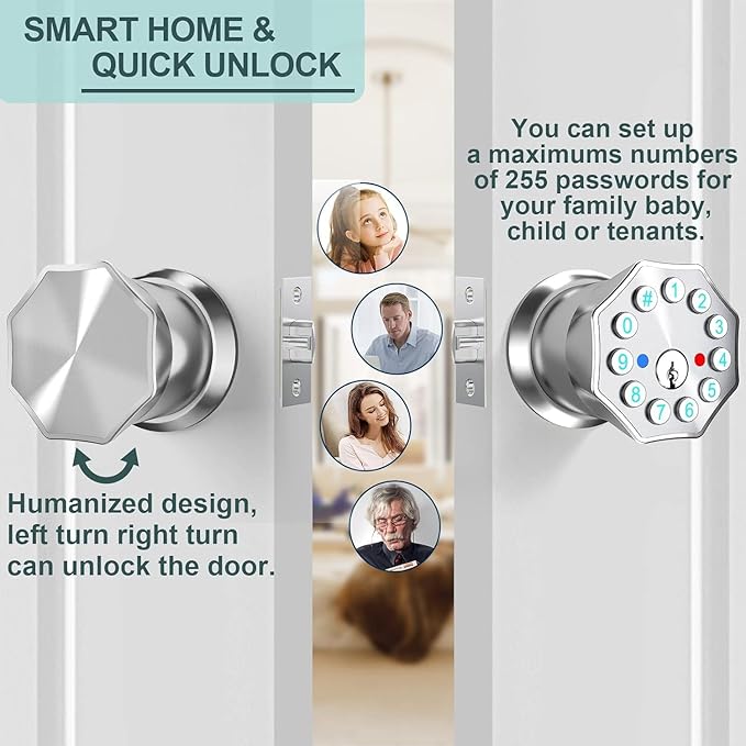 Smart Door Knob with Keypad and Key, Digital Door Lock with Keypad, Keyless - Image 5