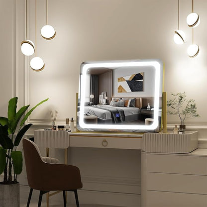 FENNIO Gold Vanity Mirror with Lights 22"x19", LED Lighted Makeup Mirror - Image 6