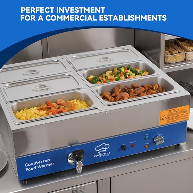 6 Pan Commercial Food Warmer, Electric Bain Marie Countertop Stainless Steel - Image 5