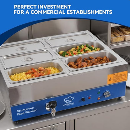 6 Pan Commercial Food Warmer, Electric Bain Marie Countertop Stainless Steel - Image 5