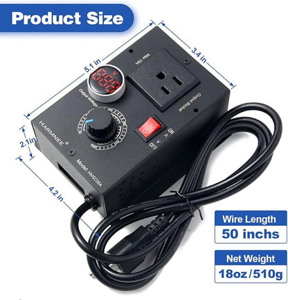 HARMNEE AC Motor Speed Controller 110-120V / 10A Rated / 15A Max, Fan Speed - Image 4
