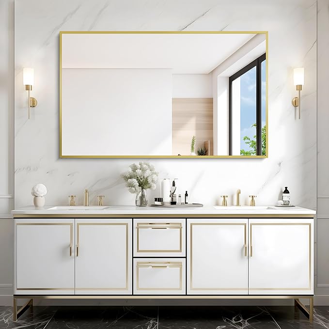 Gold Bathroom Mirror for Wall, 30x48 Inch Rectangle Mirrors - Image 8
