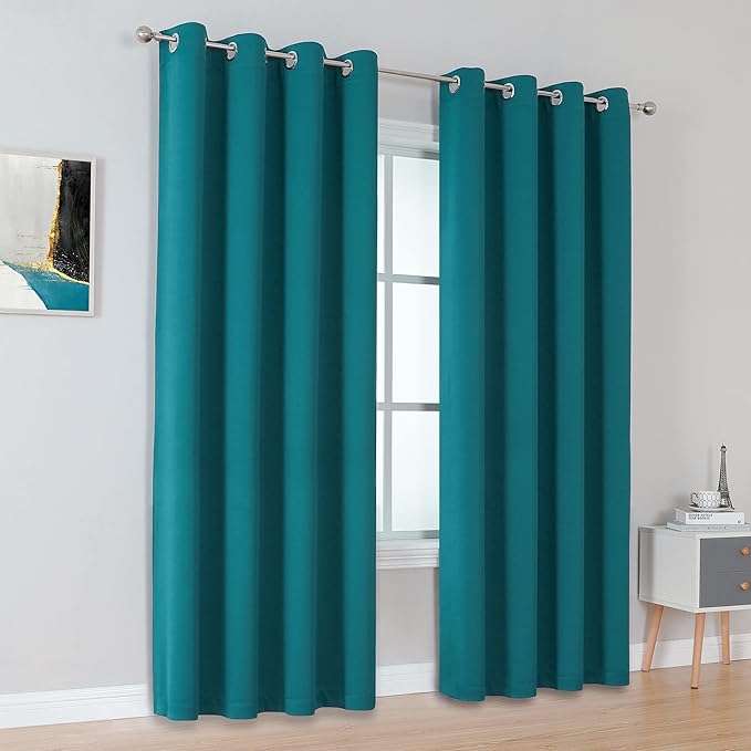 DUALIFE Dark Teal Curtains 84 Inch Length 2 Panels Set Grommet Curtain Drapes - Image 2