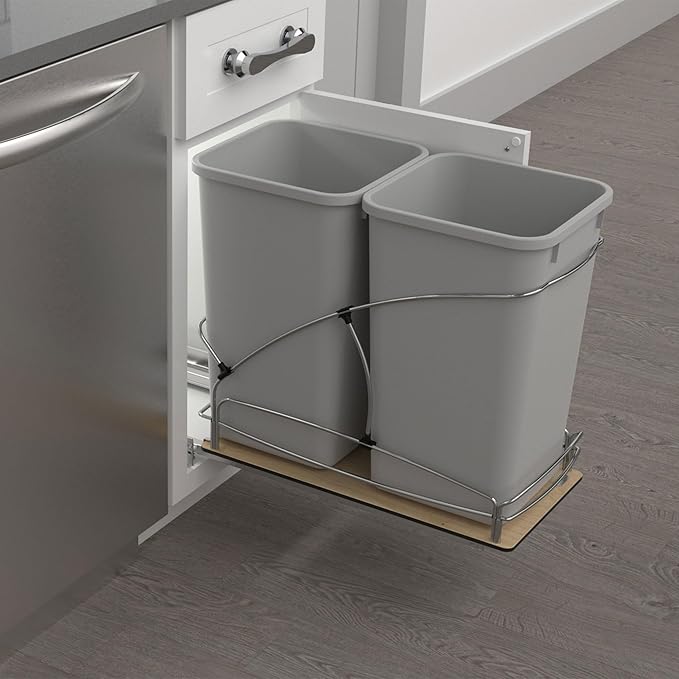 Rev-A-Shelf Steel Bottom Mount Double 27 Quart 6.75 Gallon Waste Bin Trash - Image 8