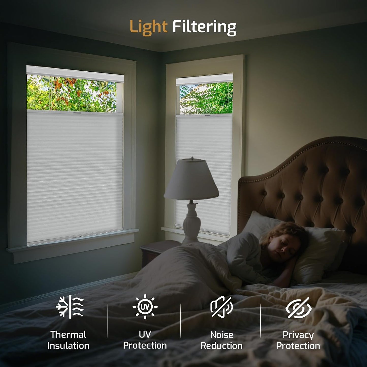 Grandekor No Drill Top Down Bottom Up Cellular Shades Blackout,27Wx64H | 1.5" Large Cell Honeycomb Design with Thermal Insulation, Cordless Operation, Privacy Control & No-Drill Rental Friendly